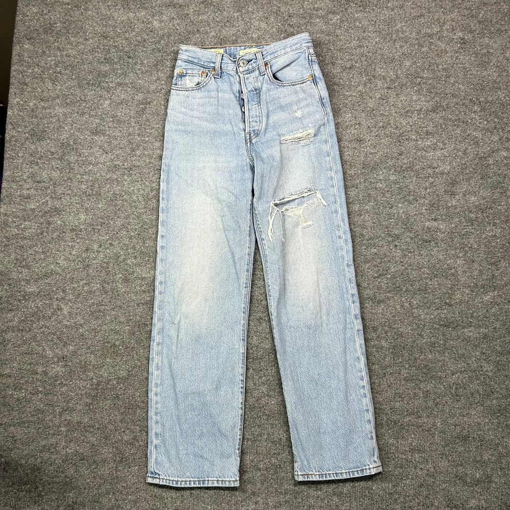 Levi's Premium Ribcage‎ Straight Ankle Jeans Women's Blue Denim Distressed - 24